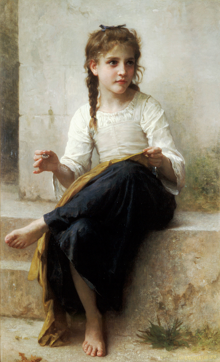  阿道夫·布格罗 Adolphe Bouguereau —— 缝裙子的姑娘